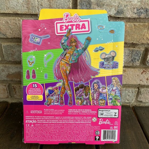 Barbie Extra Doll #10 in Floral-Print Jacket Jogger Set DJ Mouse Pet Pink Hair - Picture 3 of 5